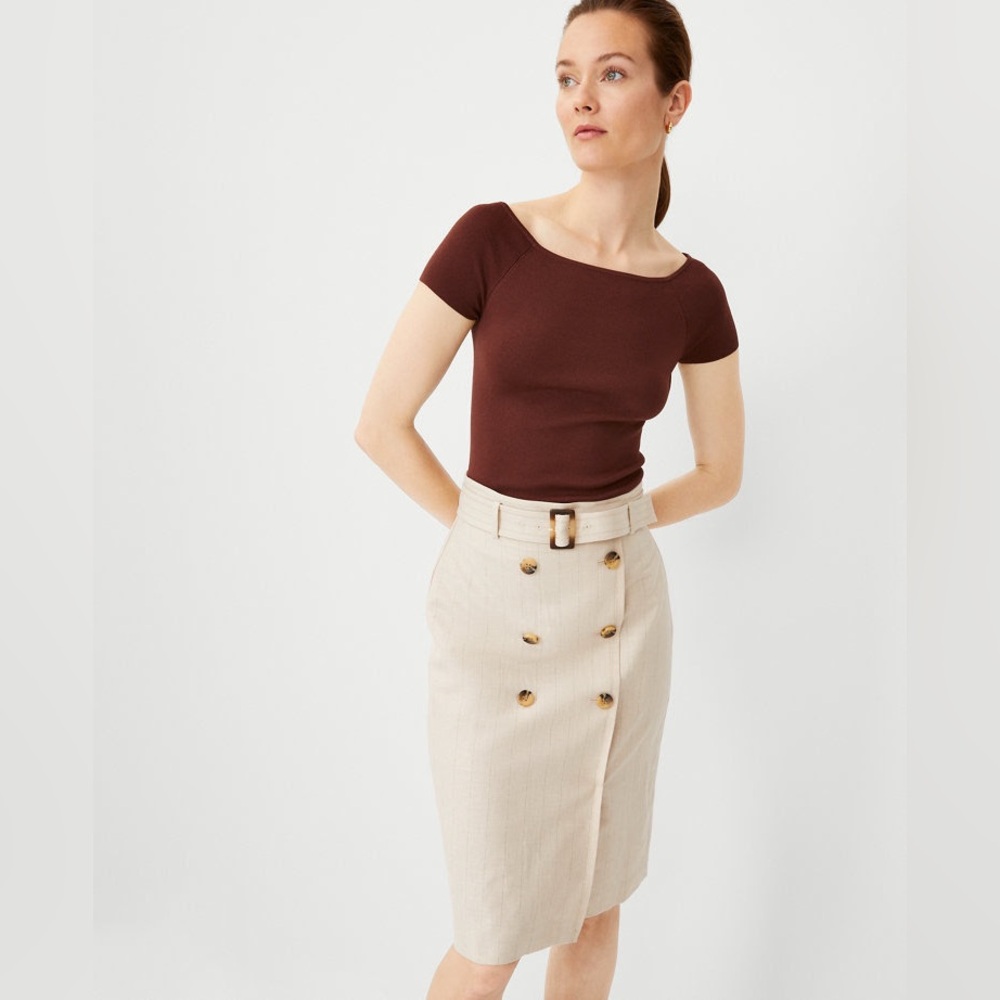 NWT Ann Taylor Petite Pinstripe Belted Button Pencil Skirt, 0P
